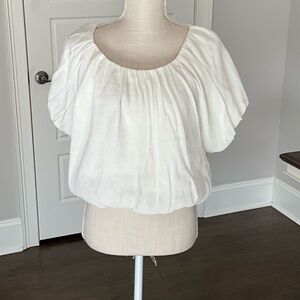 Astr White Blouse with Gathered Neckline